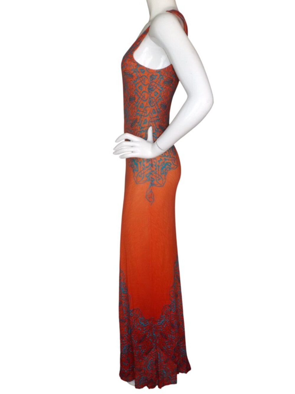 TOMMY BAHAMA Maxi Tank Dress, M, Red-Orange/Teal swirl pattern,Rayon, Scoop neck - Picture 7 of 12